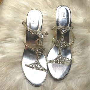 Bakers Rhinestone Dress Evening Heels Lucite Clear Strap Heels #Windy-01